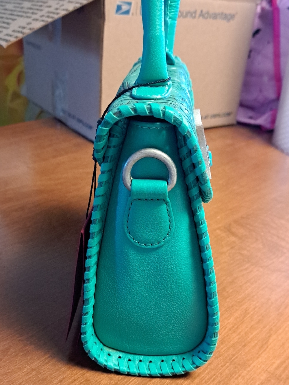 Loyal West Teal Tooled Leather Top-Handle Bag - Picture 3 of 7